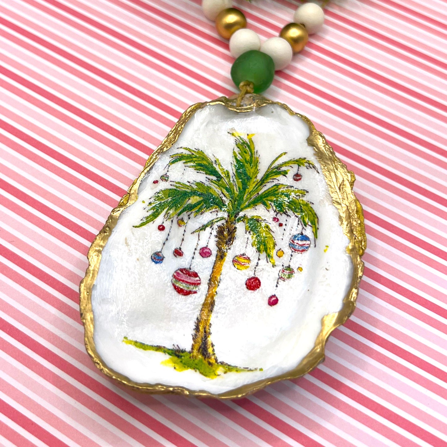 Gilded Christmas Palm Tree Oyster Shell Ornament