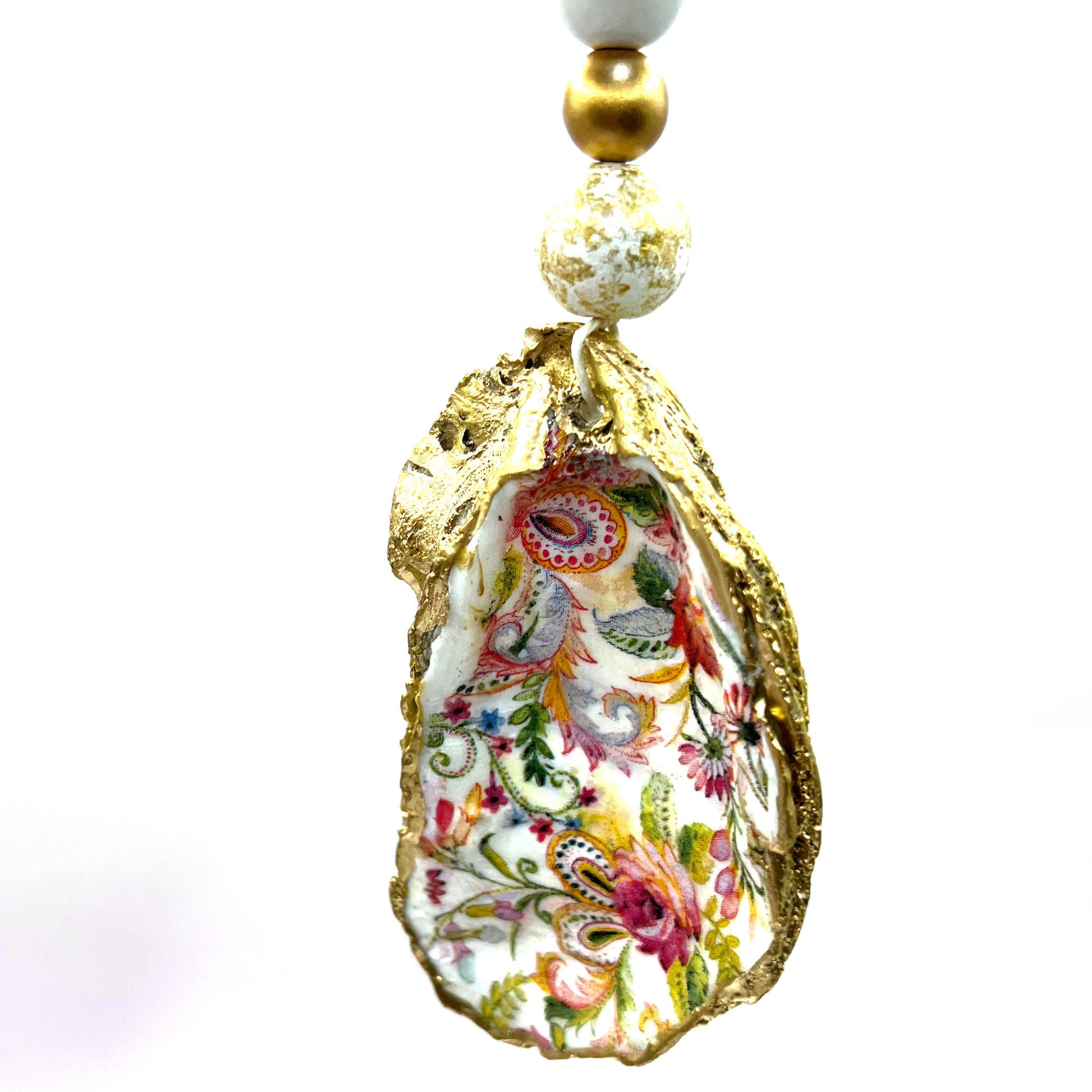 Gilded and Floral Oyster Shell Holiday Ornament and Wine Bottle Ornament