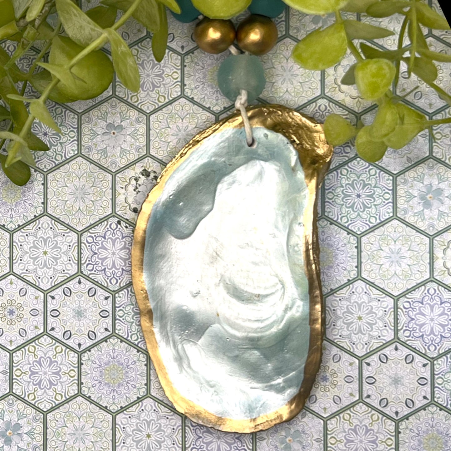 Gilded Pale Aqua Oyster Shell Ornament