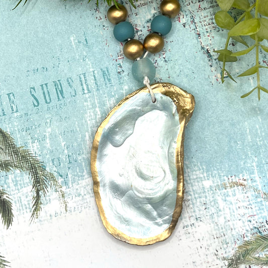 Gilded Pale Aqua Oyster Shell Ornament