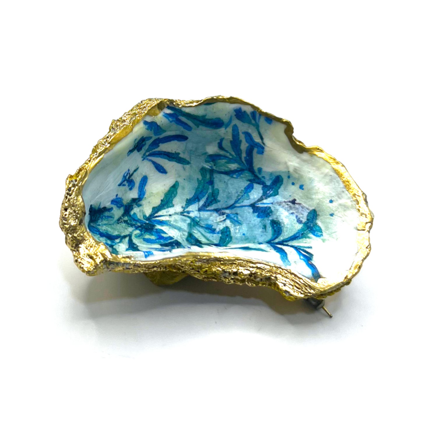 Gilded Blue Vines Oyster Shell Ring Dish and Tray