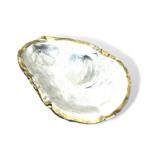 Gilded Pearlized Oyster Shell Ring Dish and Tray