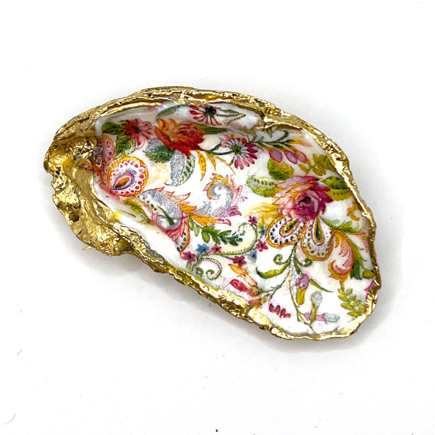 Gilded Floral Oyster Shell Ring Dish and Tray