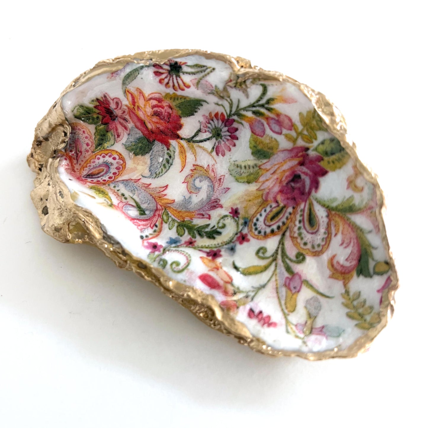 Gilded Floral Oyster Shell Ring Dish and Tray