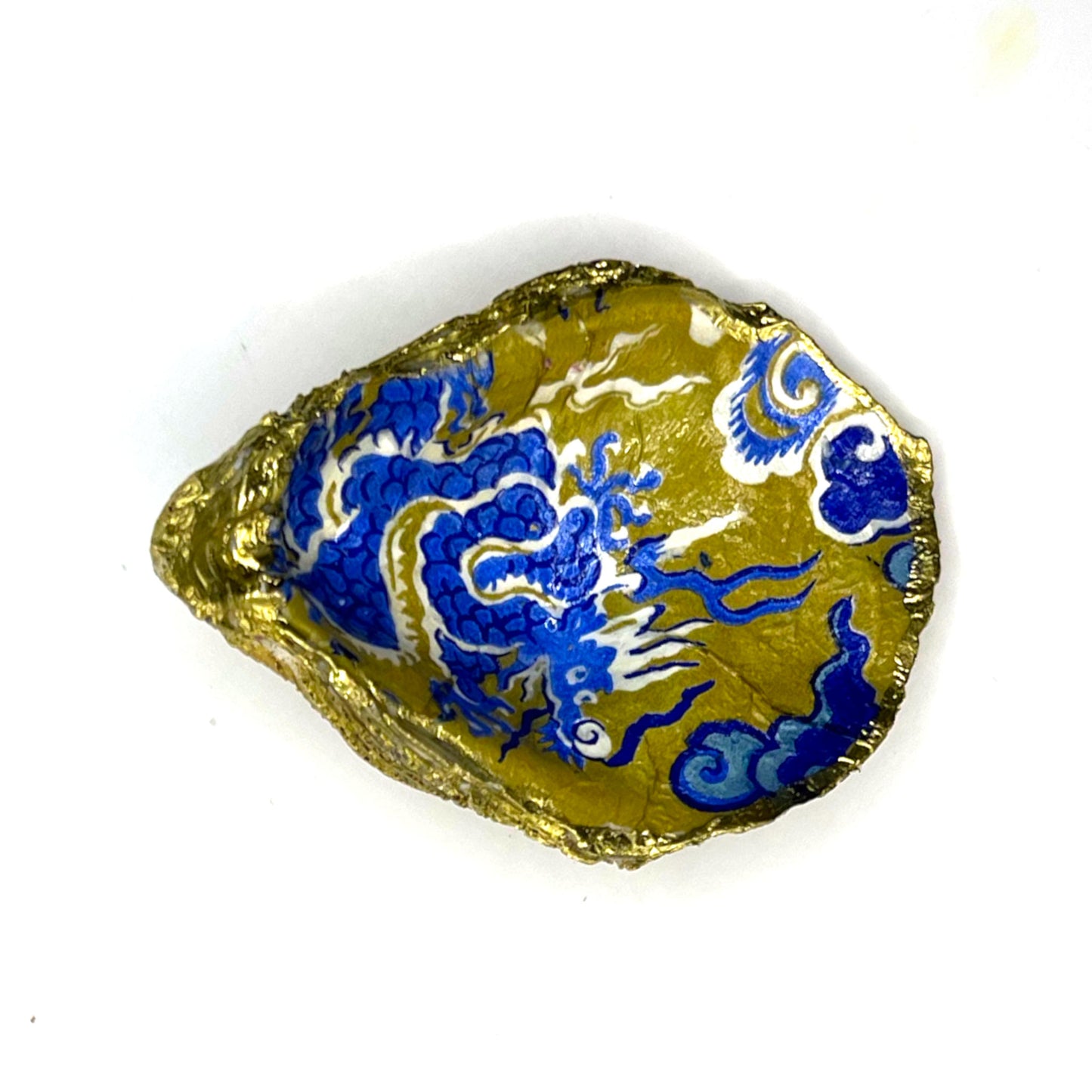 Gilded Blue Dragon Oyster Shell Ring Dish and Tray