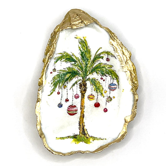 Gilded Christmas Palm Oyster Shell Ring Dish and Tray