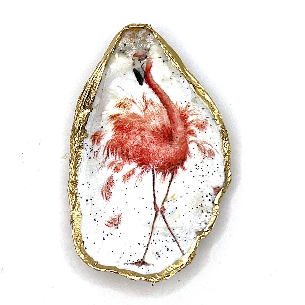 Gilded Flamingo Oyster Shell Ring Dish and Tray