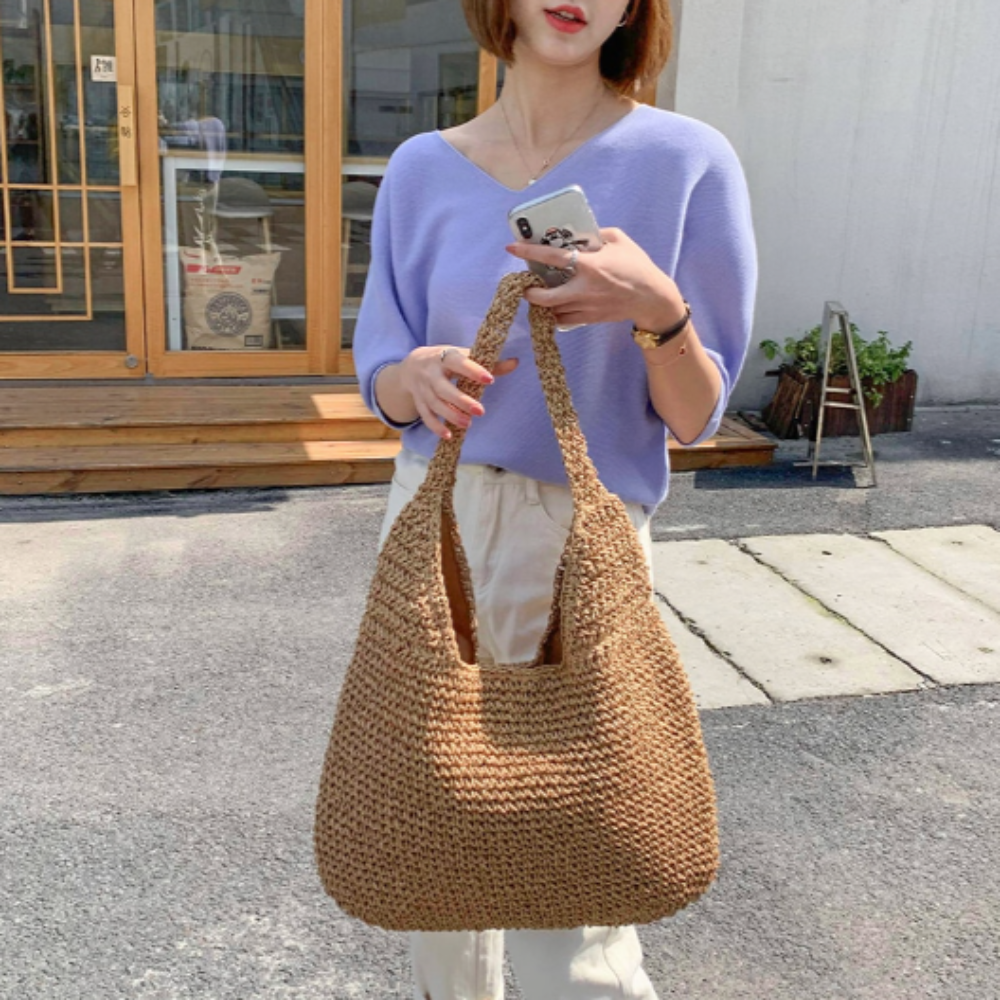 Coastal Straw Shoulder Tote