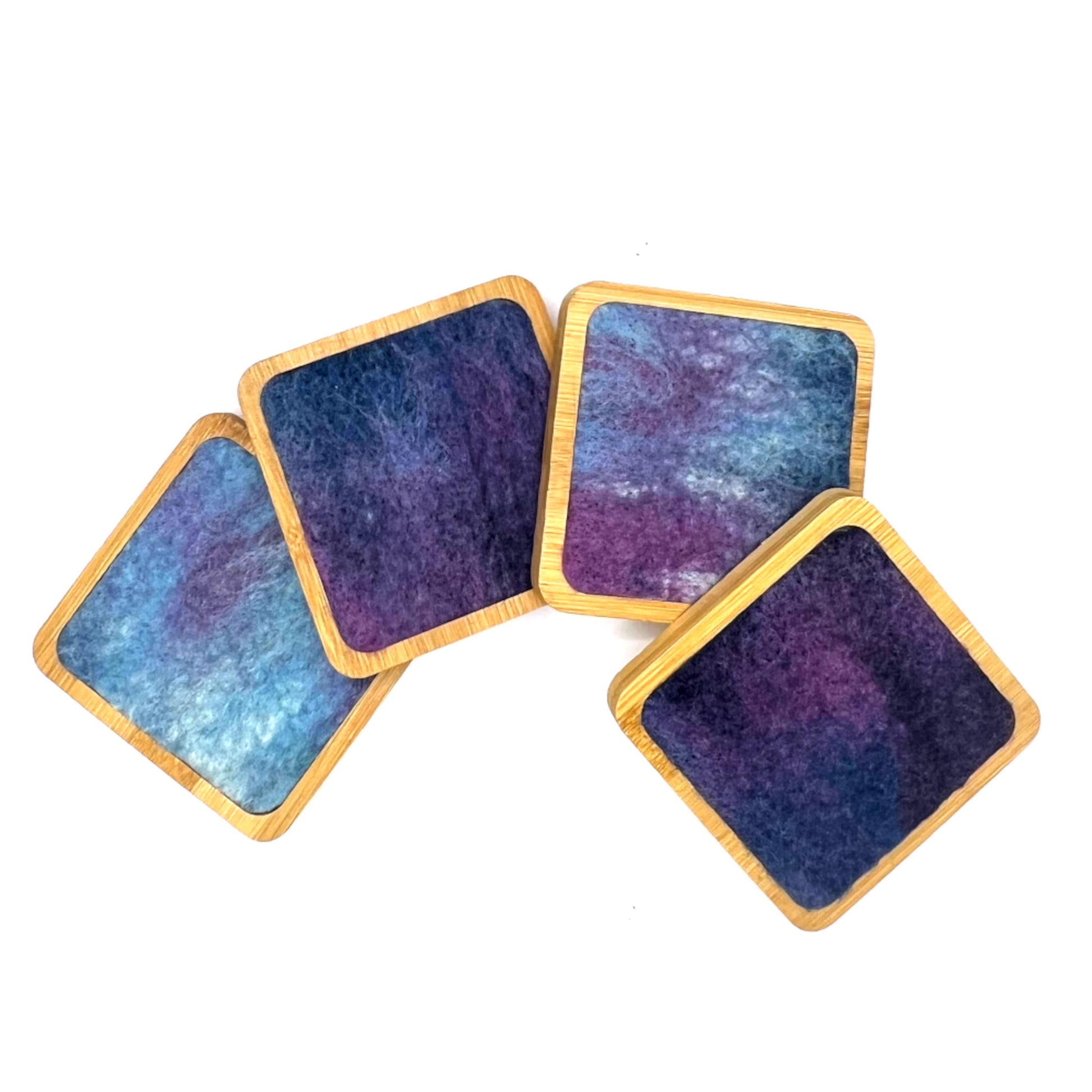 Felted and Wood Coasters, Set of 4