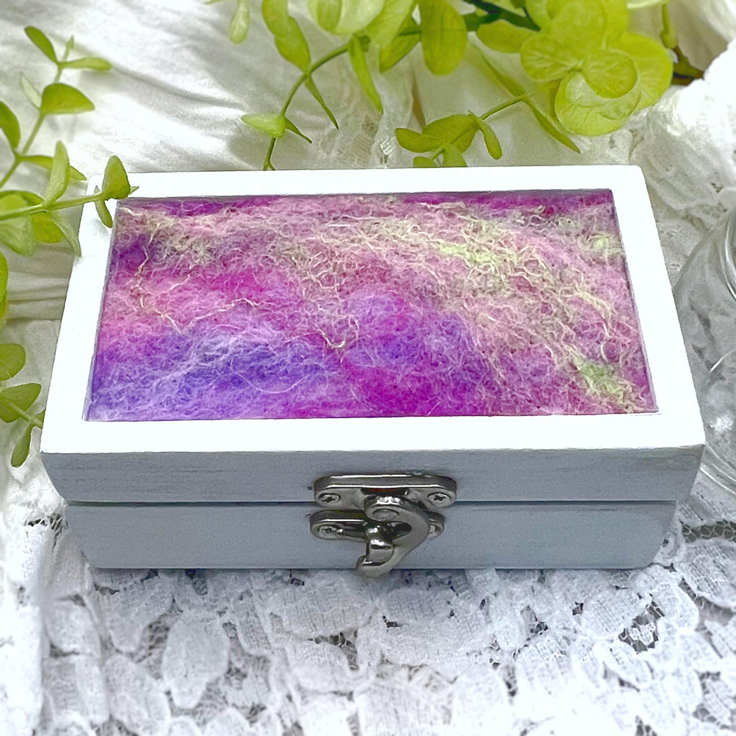 Keepsake Box - Small with Pink and Lavender Felted Lid