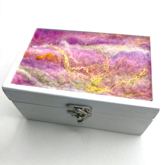 Keepsake Box - Large with Pink and Yellow Felted Lid