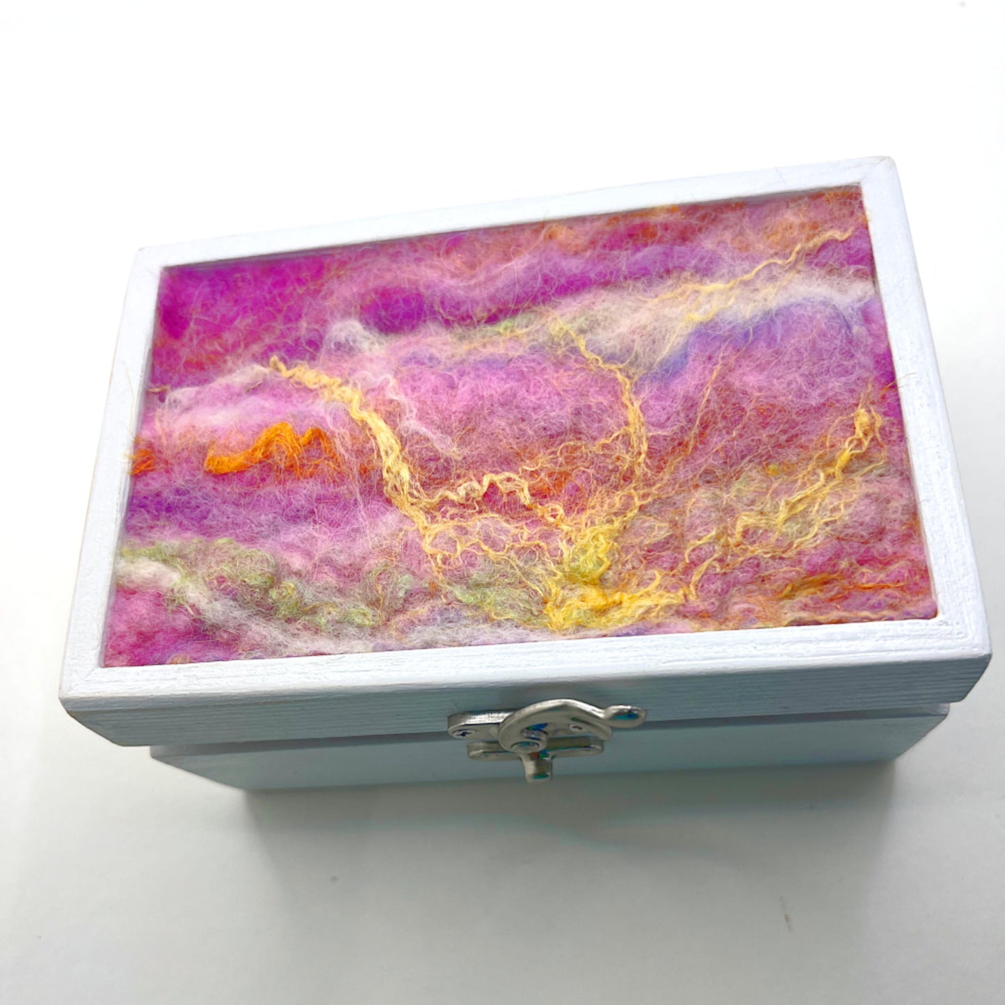 Keepsake Box - Large with Pink and Yellow Felted Lid