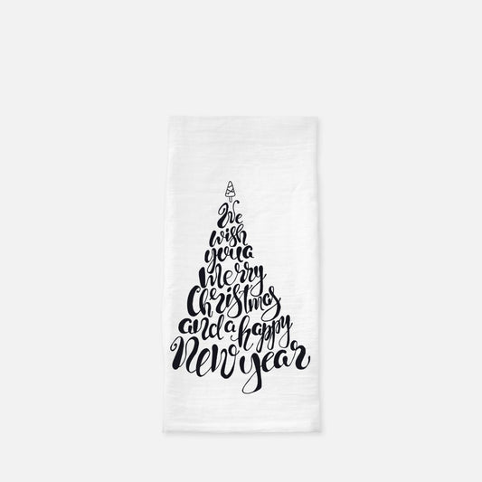 We Wish You a Merry Christmas Tree Tea Towel, Dish, Kitchen Towel, Flour Sack Towel, Housewarming Gift, Wedding Gift Towel, Bar Towel