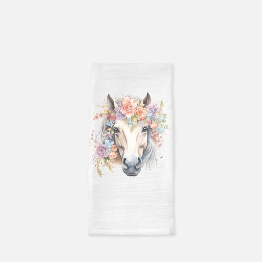 Watercolor Floral Horse Tea Towel, Dish, Kitchen Towel, Flour Sack Towel, Housewarming Gift, Wedding Gift Towel, Bar Towel