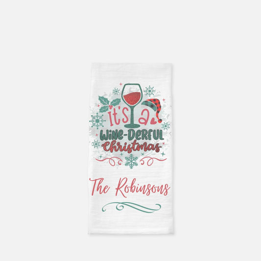 Personalized Wine-derful Christmas Tea Towel, Dish, Kitchen Towel, Flour Sack Towel, Housewarming Gift, Wedding Gift Towel, Bar Towel