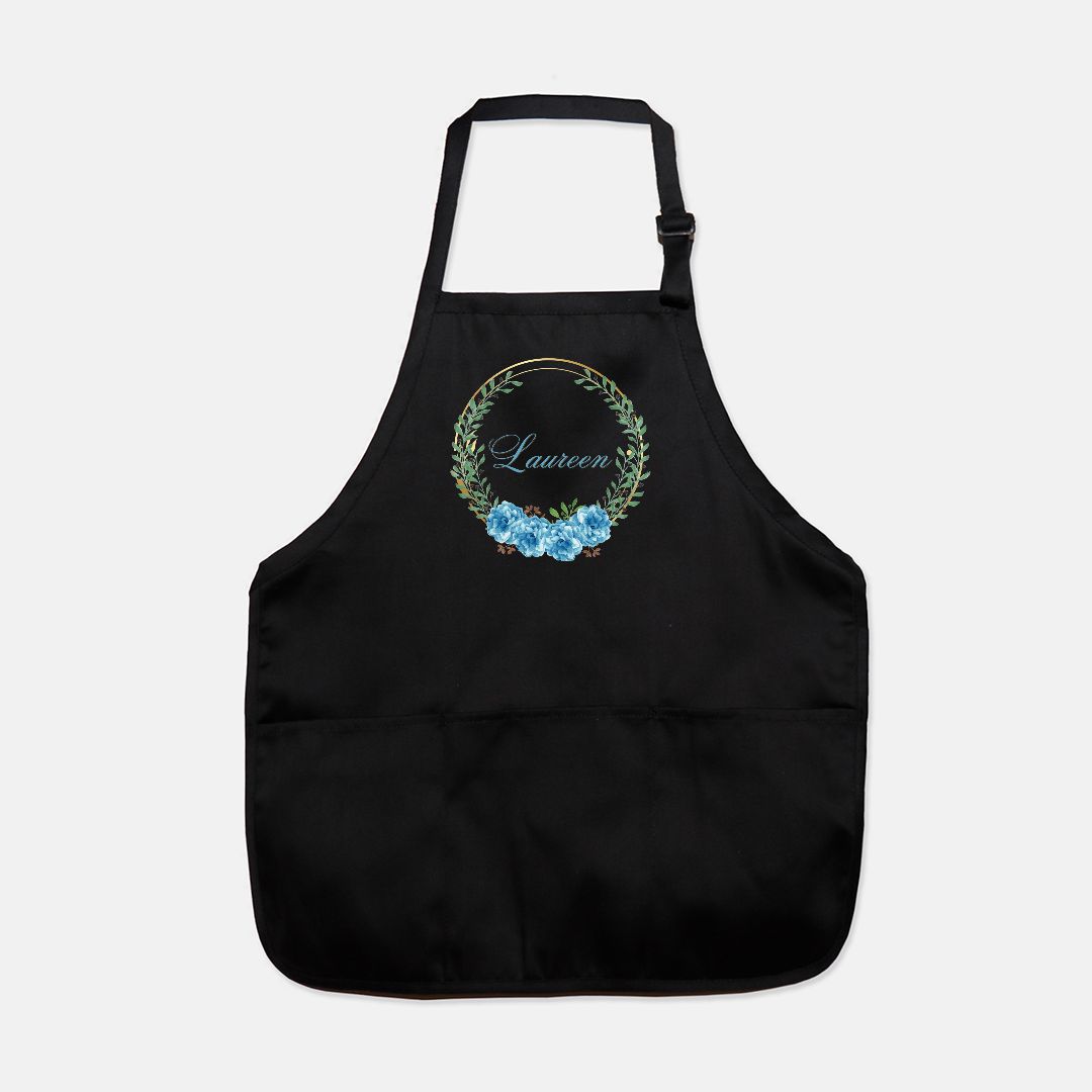 Personalized Stunning Blue Floral Wreath Apron