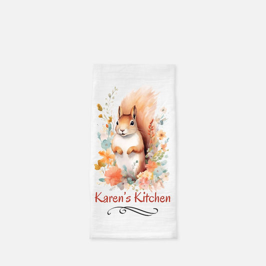 Personalized Squirrel Tea Towel, Dish, Kitchen Towel, Flour Sack Towel, Housewarming Gift, Wedding Gift Towel, Bar Towel