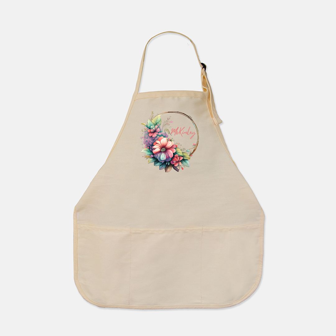 Personalized Floral Wreath Apron