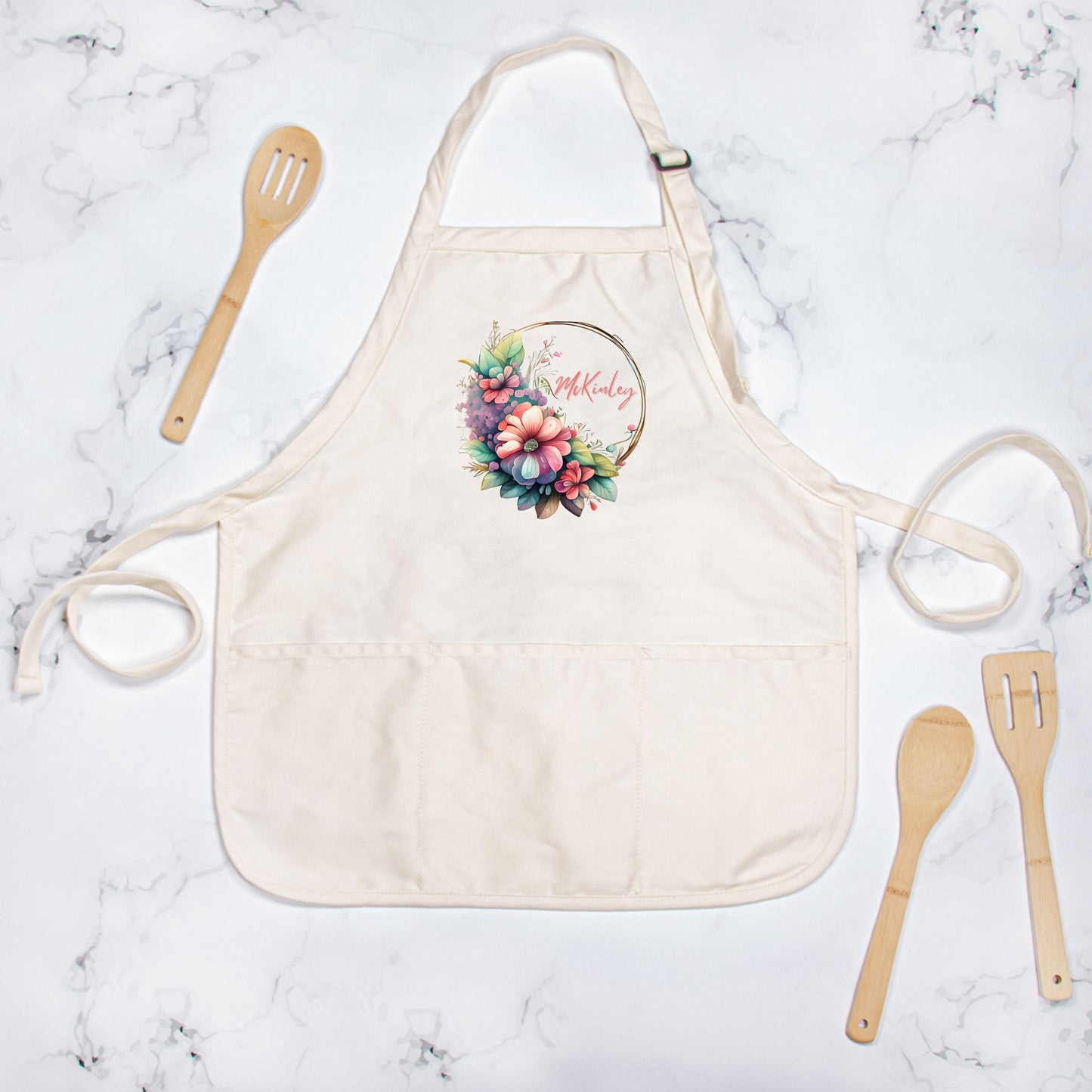 Personalized Floral Wreath Apron