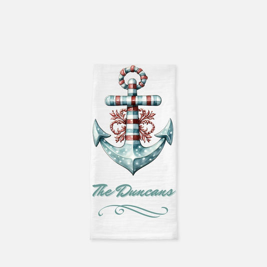 Personalized Decorated Anchor Tea Towel, Dish, Kitchen Towel, Flour Sack Towel, Gift, Wedding Gift Towel, Bar Towel