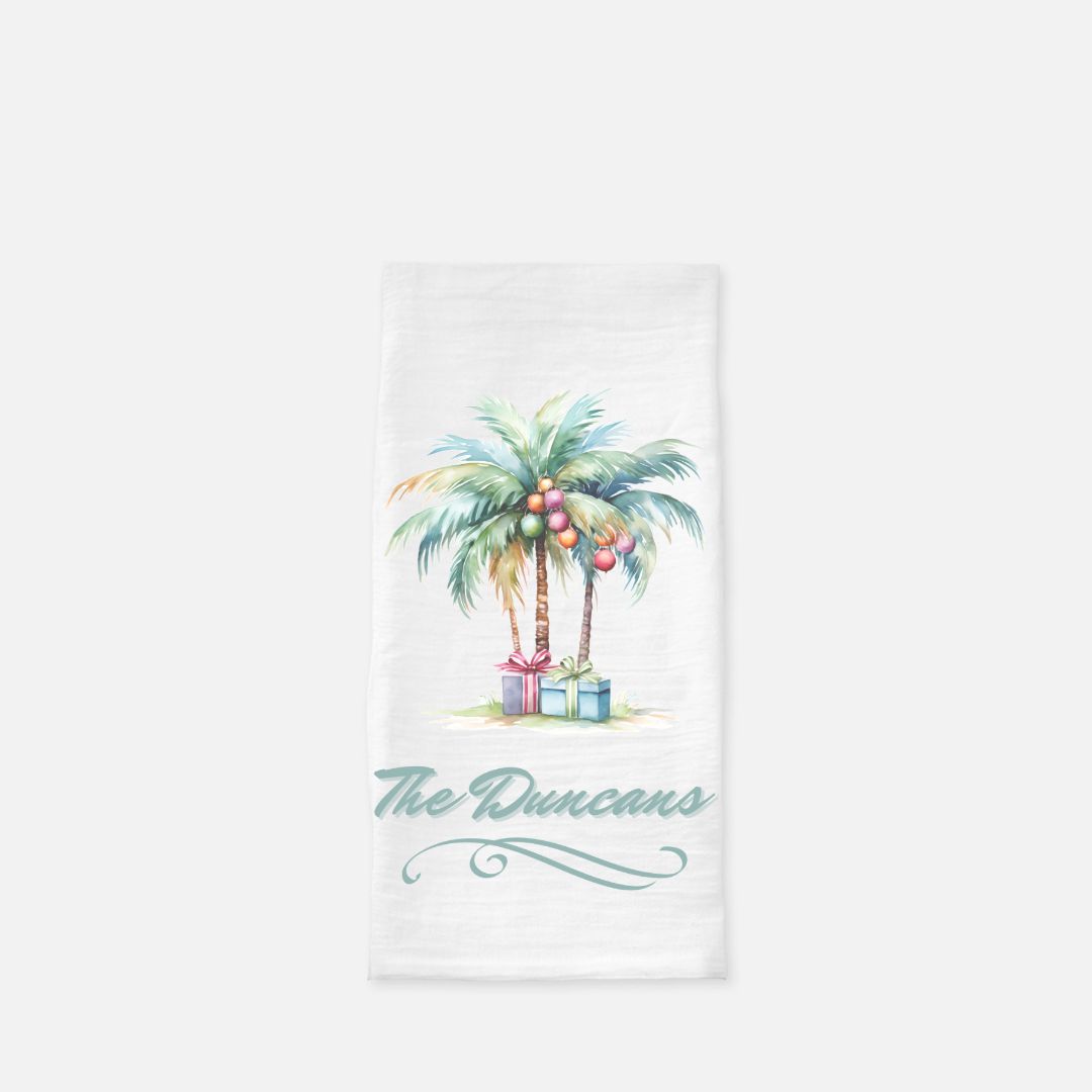 Personalized Decorated Palms Tea Towel, Dish, Kitchen Towel, Flour Sack Towel, Gift, Wedding Gift Towel, Bar Towel