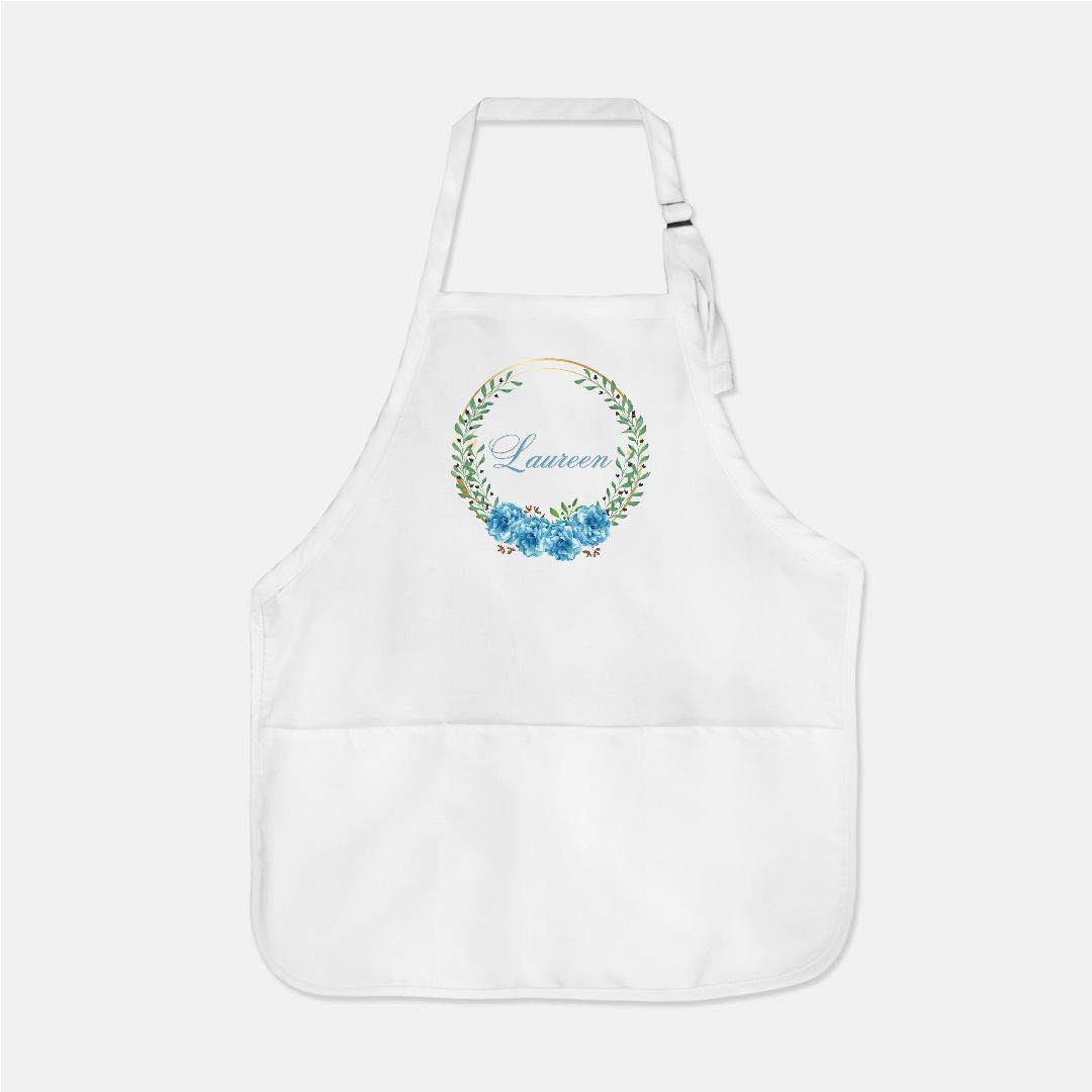 Personalized Stunning Blue Floral Wreath Apron