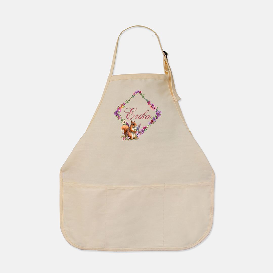 Personalized Squirrel and Flowers Apron