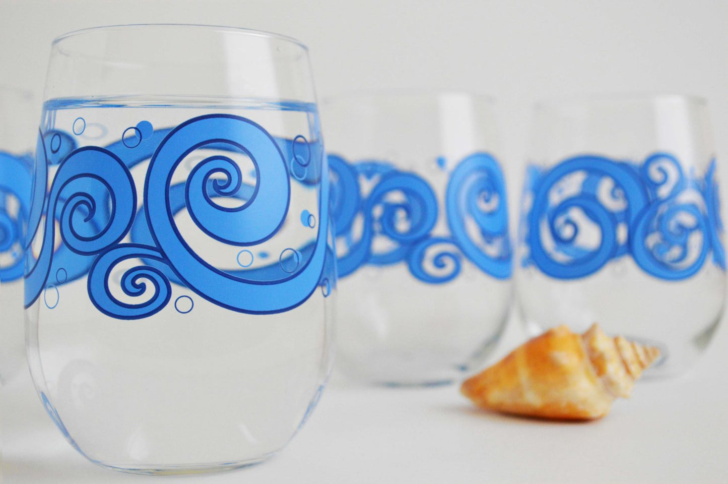 Ocean Waves Stemless Wine Glasses