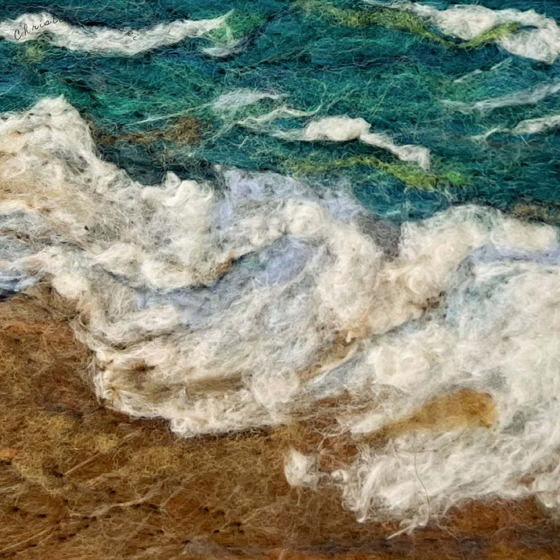 Ocean Waves Wool Painting, Sea Landscape Wool Felt Picture, Needlefelted Wall Hanging, Surf, Beach , Oceanscape, Hawaii, Felted shore line