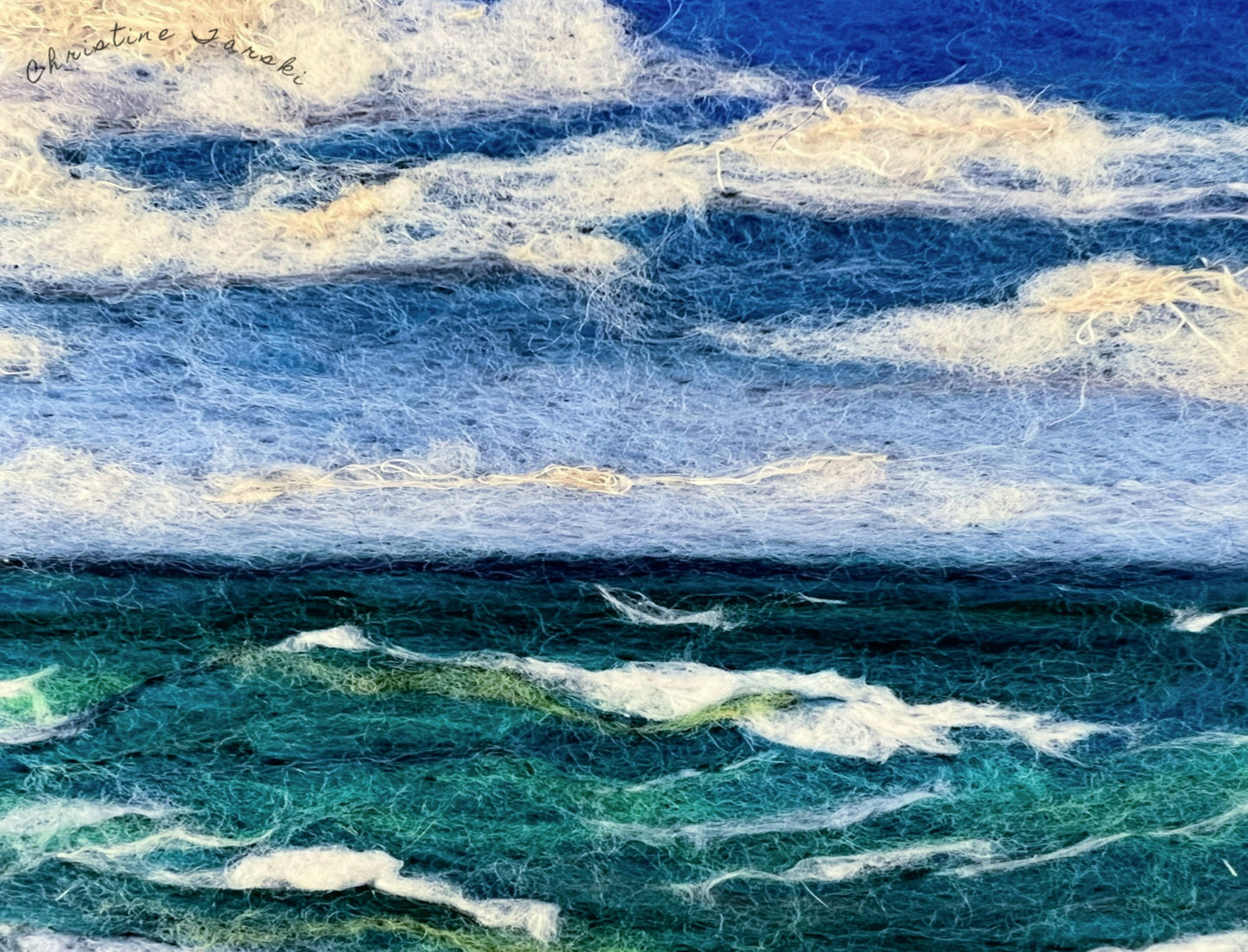 Ocean Waves Wool Painting, Sea Landscape Wool Felt Picture, Needlefelted Wall Hanging, Surf, Beach , Oceanscape, Hawaii, Felted shore line