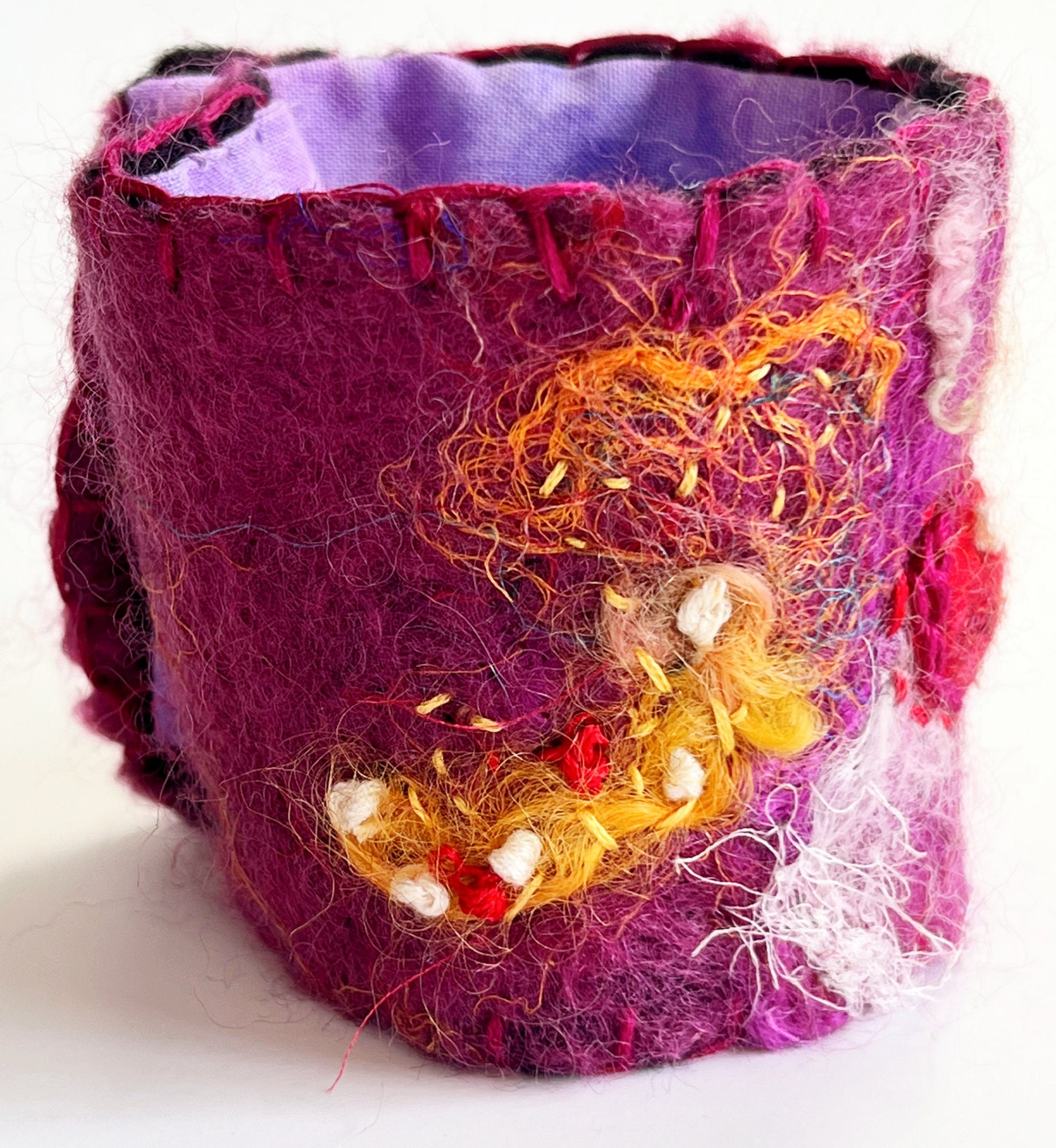 Felted Bracelet, Red Heart, Purple Yellow Cuff Bracelet, Wool Bracelet, Wrist Cuff, Cuff Bracelet, Handmade Boho, Wool Felted Bohemian