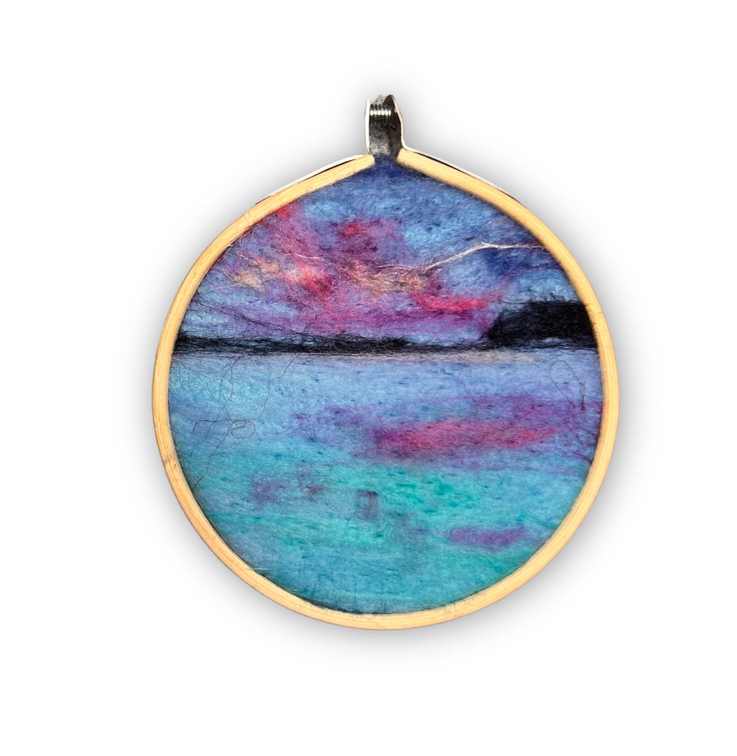 Sunset Ocean Round Painting, Oceanscape picture, Wool painting, mini felted painting, needle felted Wool, Hawaii, beach house decor, coastal