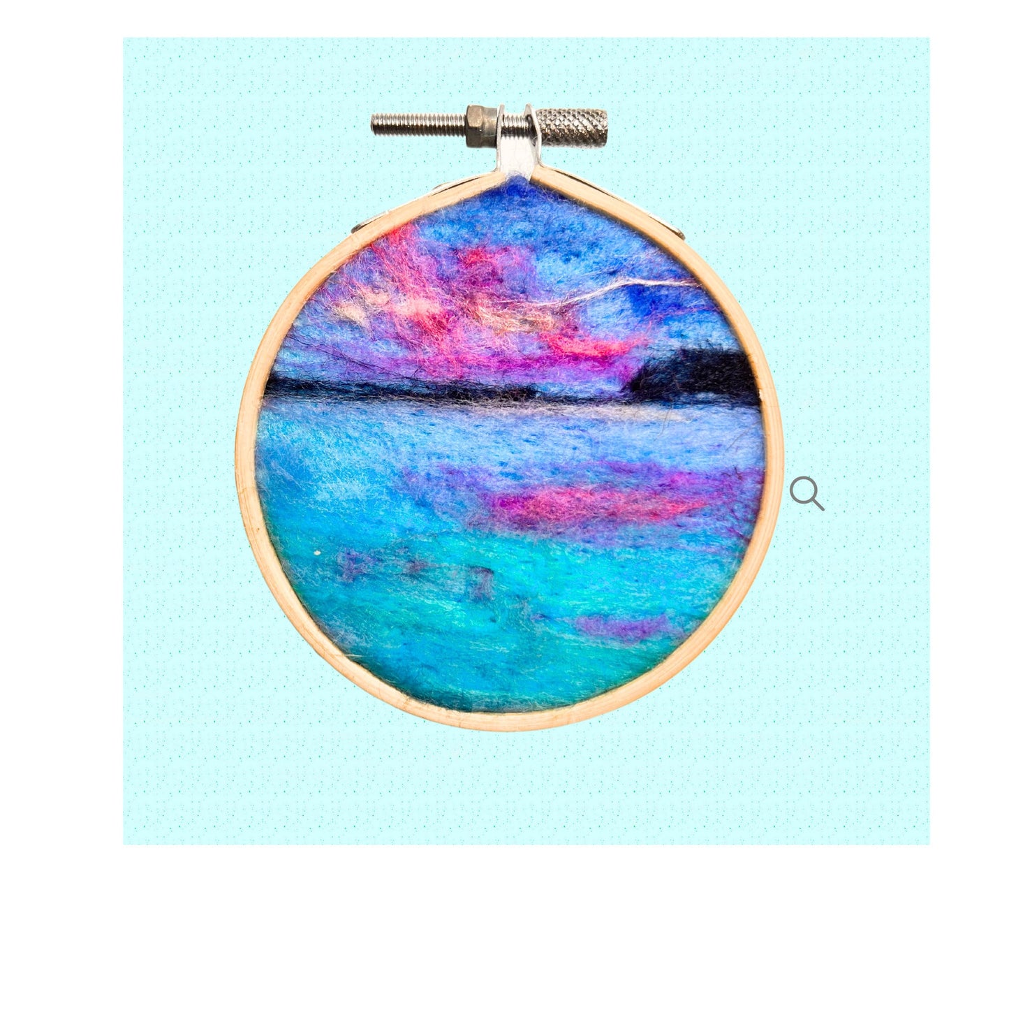 Sunset Ocean Round Painting, Oceanscape picture, Wool painting, mini felted painting, needle felted Wool, Hawaii, beach house decor, coastal